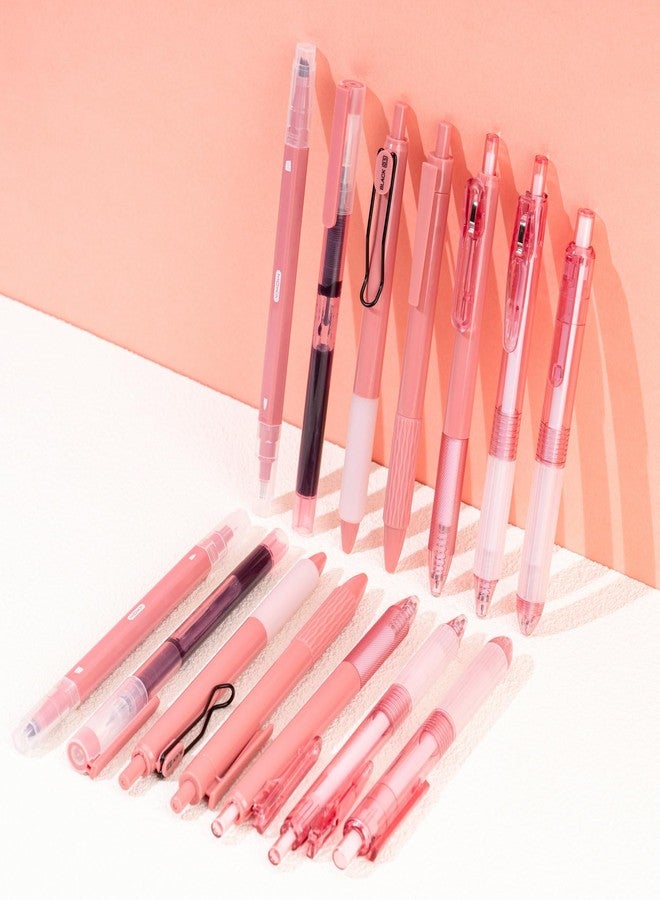 WINK Gel Pens Journaling Highlighters - Aesthetic Fine Point Retractable 0.7mm Black Pen Journal Set Assorted Pastel Color Ink 0.5mm Smooth Writing Drawing No Bleed 14ct (Pink) - Image 1