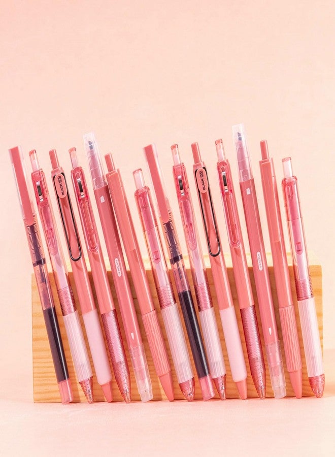 WINK Gel Pens Journaling Highlighters - Aesthetic Fine Point Retractable 0.7mm Black Pen Journal Set Assorted Pastel Color Ink 0.5mm Smooth Writing Drawing No Bleed 14ct (Pink) - Image 3