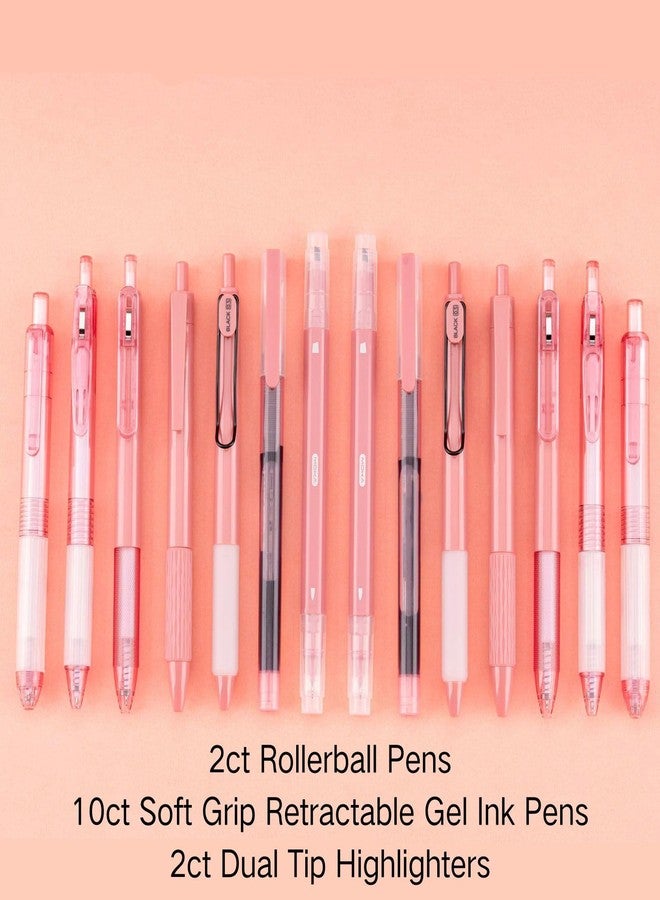 WINK Gel Pens Journaling Highlighters - Aesthetic Fine Point Retractable 0.7mm Black Pen Journal Set Assorted Pastel Color Ink 0.5mm Smooth Writing Drawing No Bleed 14ct (Pink) - Image 2