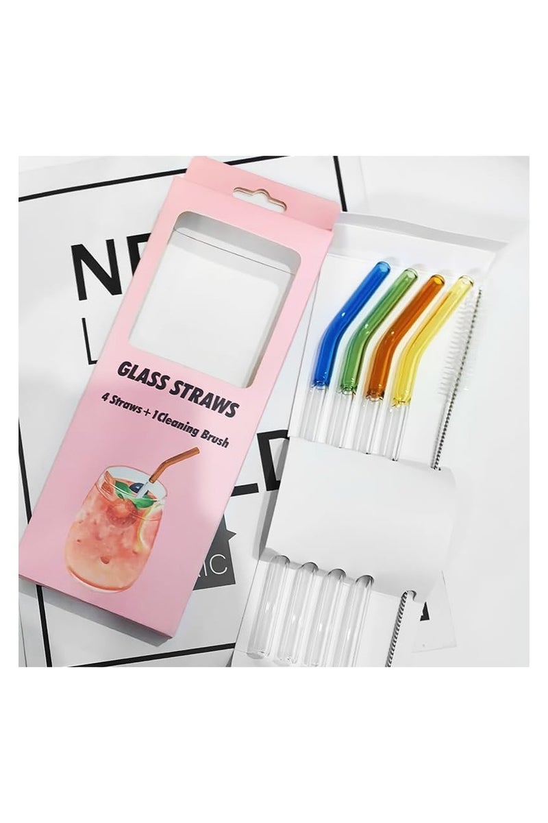 MOMENT مجموعة MOMENT من 4 أنابيب زجاجية قابلة لإعادة الاستخدام، أنبوب زجاجي شفاف، أنابيب ملونة لطيفة مع فرشاة تنظيف، 8''x8MM - Image 1