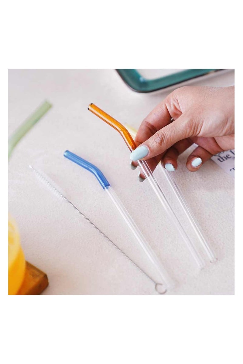 MOMENT مجموعة MOMENT من 4 أنابيب زجاجية قابلة لإعادة الاستخدام، أنبوب زجاجي شفاف، أنابيب ملونة لطيفة مع فرشاة تنظيف، 8''x8MM - Image 2