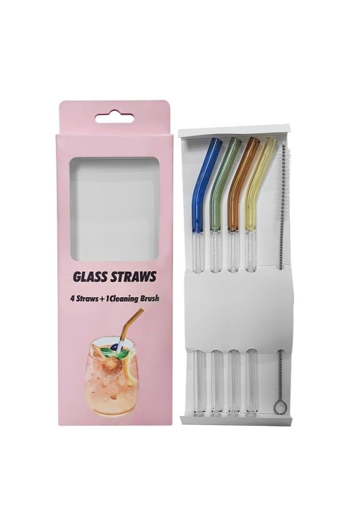 MOMENT مجموعة MOMENT من 4 أنابيب زجاجية قابلة لإعادة الاستخدام، أنبوب زجاجي شفاف، أنابيب ملونة لطيفة مع فرشاة تنظيف، 8''x8MM - Image 4