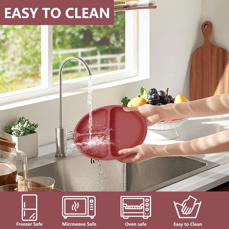 Xacton Silicone Suction Plates Solid for Baby&Toddler|Large Crumb Pouch|Suction Bowl,Cup,Fork,and Spoon Cutlery Set|Easy Wipe Clean|Baby Feeding Sets for Babies and Toddlers (Maroon) - Image 4