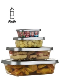 sulfar Sulfar Rectangular Plastic Food Storage Container with Air Tight Lid Kitchen Container Meat Box Fridge and Freezer Storage Boxes Bowl - 225ml, 325ml, 650ml, 1250ml, 4 Pcs, Clear (Grey)  - Image 1