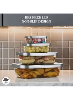 sulfar Sulfar Rectangular Plastic Food Storage Container with Air Tight Lid Kitchen Container Meat Box Fridge and Freezer Storage Boxes Bowl - 225ml, 325ml, 650ml, 1250ml, 4 Pcs, Clear (Grey)  - Image 4