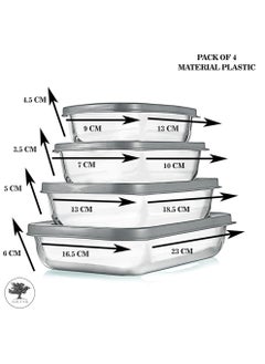 sulfar Sulfar Rectangular Plastic Food Storage Container with Air Tight Lid Kitchen Container Meat Box Fridge and Freezer Storage Boxes Bowl - 225ml, 325ml, 650ml, 1250ml, 4 Pcs, Clear (Grey)  - Image 2