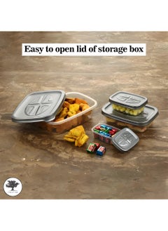 sulfar Sulfar Rectangular Plastic Food Storage Container with Air Tight Lid Kitchen Container Meat Box Fridge and Freezer Storage Boxes Bowl - 225ml, 325ml, 650ml, 1250ml, 4 Pcs, Clear (Grey)  - Image 3