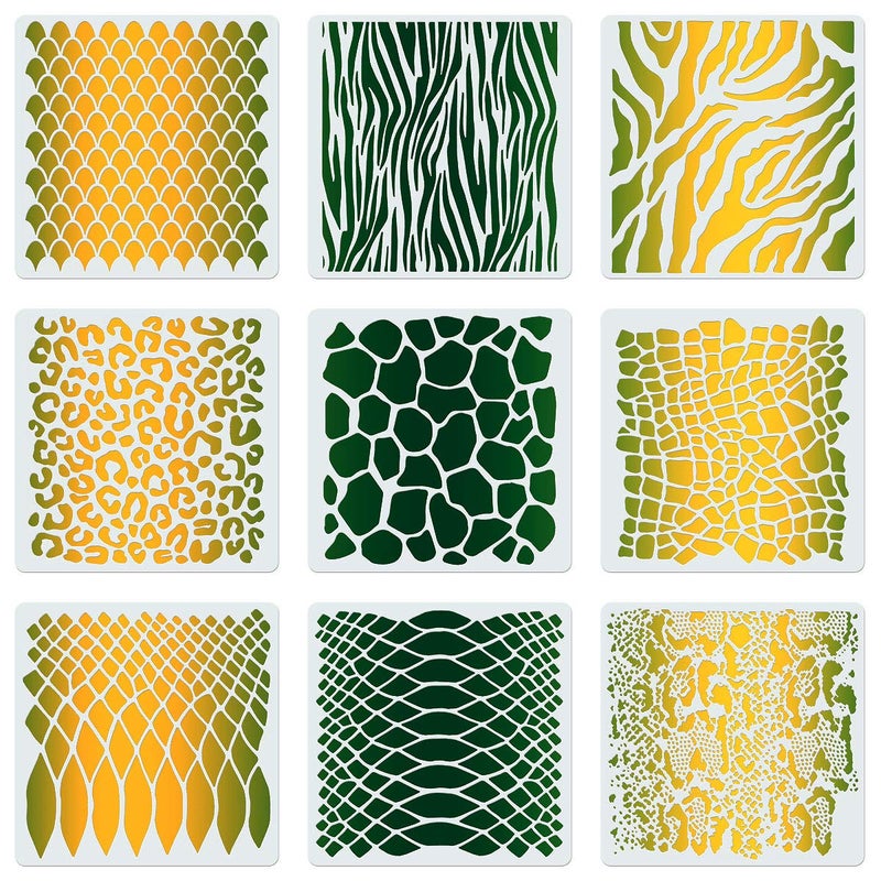 CINPIUK CINPIUK 9PCS Animal Print Cookie Stencils for Cake Painting Safari Animal Print Airbrush Stencil Includes Snakeskin Leopard Zebra Alligator Scale Reusable Templates DIY Crafts 7 Inch