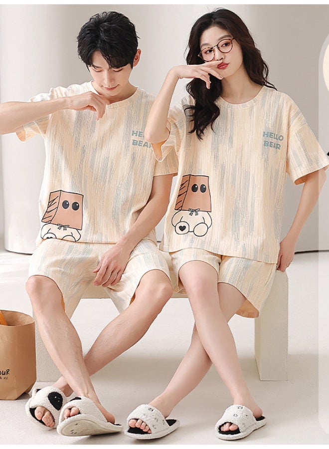 Cotton Homewear Couple's Summer Nightwear Men's Pyjamas Women Short Pijamas Cartoon Cute Home Suit - Image 2