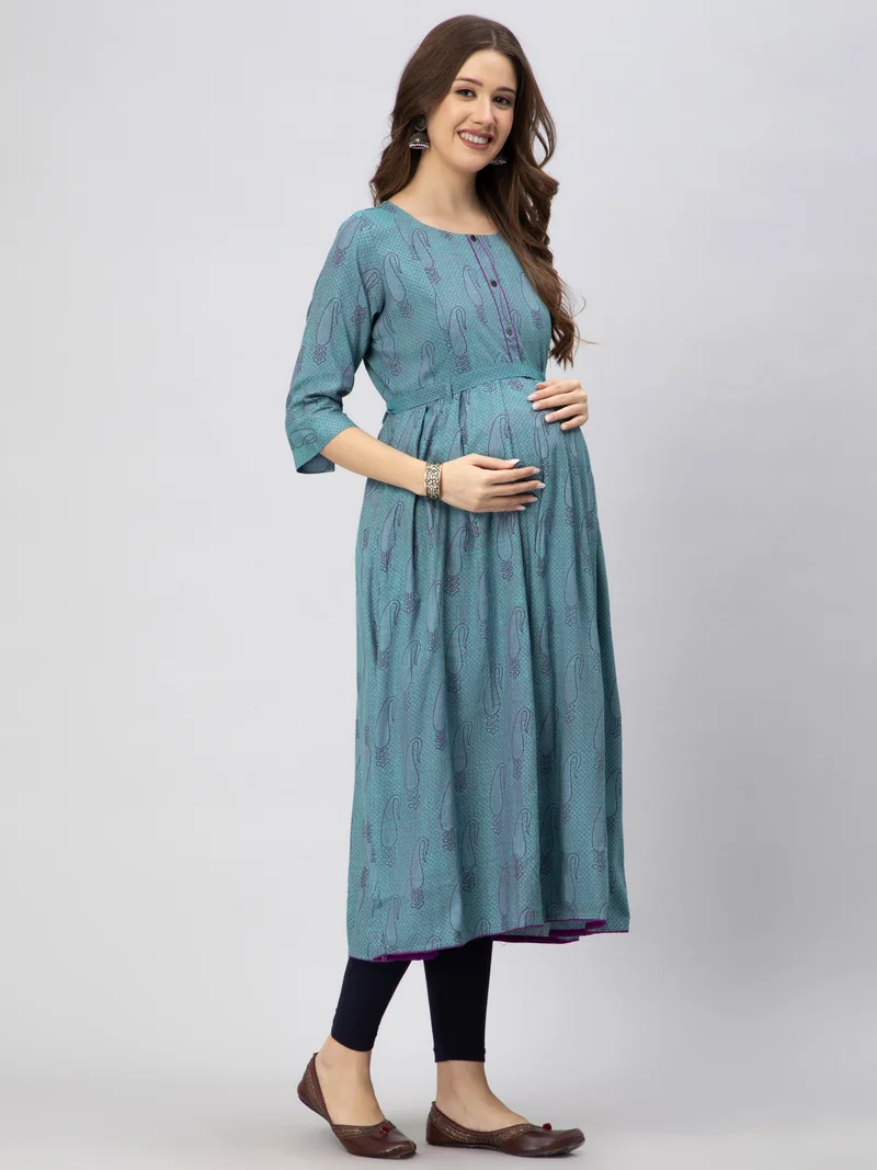 CEE 18 Women's Cotton Rayon A-Line Maternity Feeding Kurti with Zippers