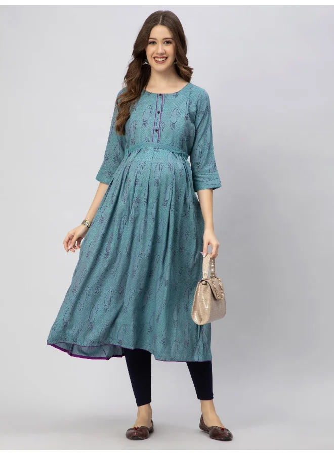 CEE 18 Women's Cotton Rayon A-Line Maternity Feeding Kurti with Zippers