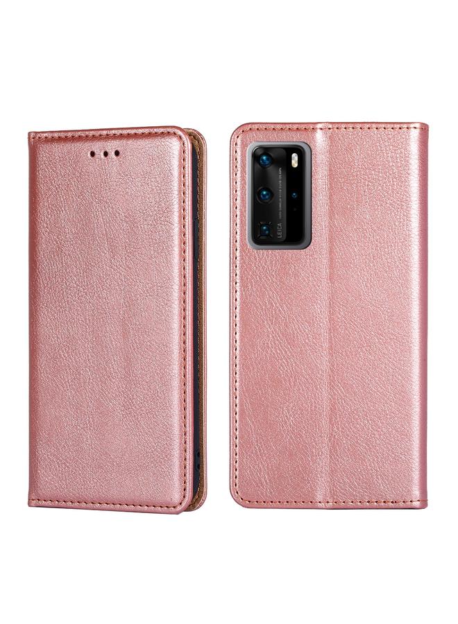 اس-توب جراب لهاتف Huawei P40 Pro مصنوع من جلد البولي يوريثان الحراري اللامع بلون سادة مع حامل وفتحة للبطاقات ومحفظة. - Image 1