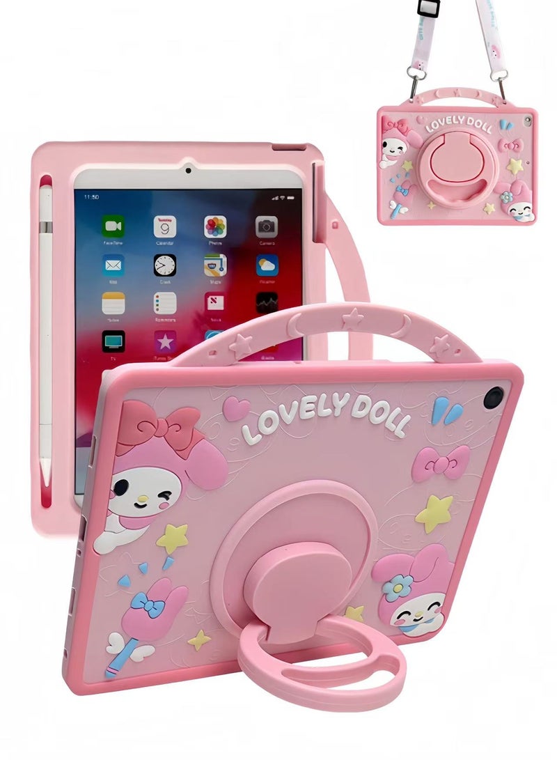 SUNDAREE جراب لهاتف Samsung Galaxy Tab A9 مقاس 8.7 بوصة - جراب سيليكون ناعم ثلاثي الأبعاد برسومات كرتونية لطيفة للفتيات مع حزام وحامل دوار للفتيات المراهقات، جراب لجهاز Samsung Tab A9 - Image 1