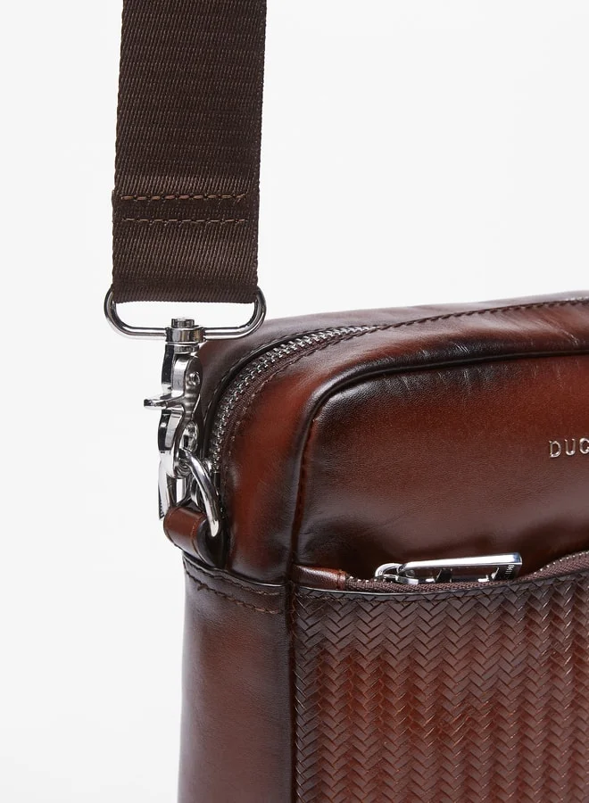 DUCHINI Men's Textured Crossbody Bag with Detachable Strap and Zip Closure