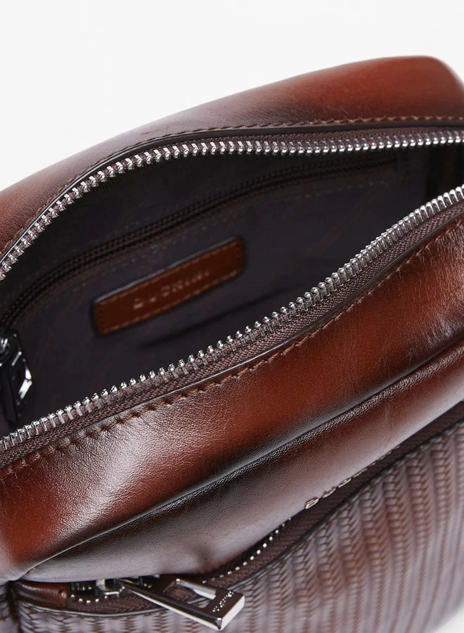 DUCHINI Men's Textured Crossbody Bag with Detachable Strap and Zip Closure