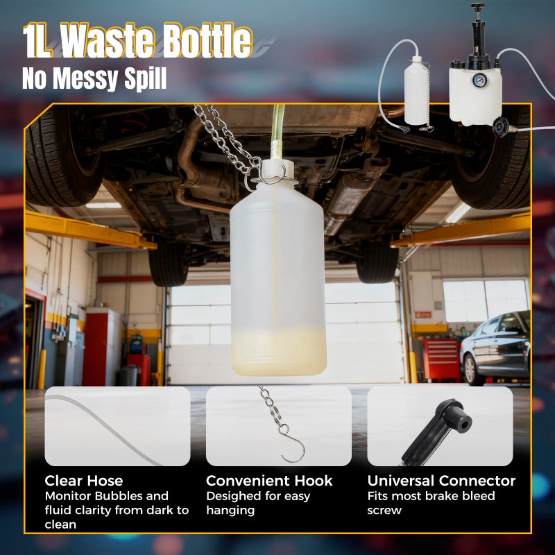 Tzuoen 3L Brake Bleeder Kit, Manual Brake Fluid Bleeder Kit with 1L Waste Bottle and 43.5/45/49.5/50.7mm 4 Master Cylinders Adapters and Fluid Dropper, Suitable for Most Vehicles - Image 5