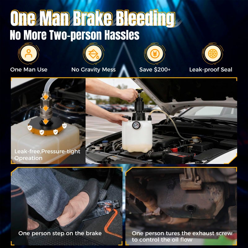 Tzuoen 3L Brake Bleeder Kit, Manual Brake Fluid Bleeder Kit with 1L Waste Bottle and 43.5/45/49.5/50.7mm 4 Master Cylinders Adapters and Fluid Dropper, Suitable for Most Vehicles - Image 3