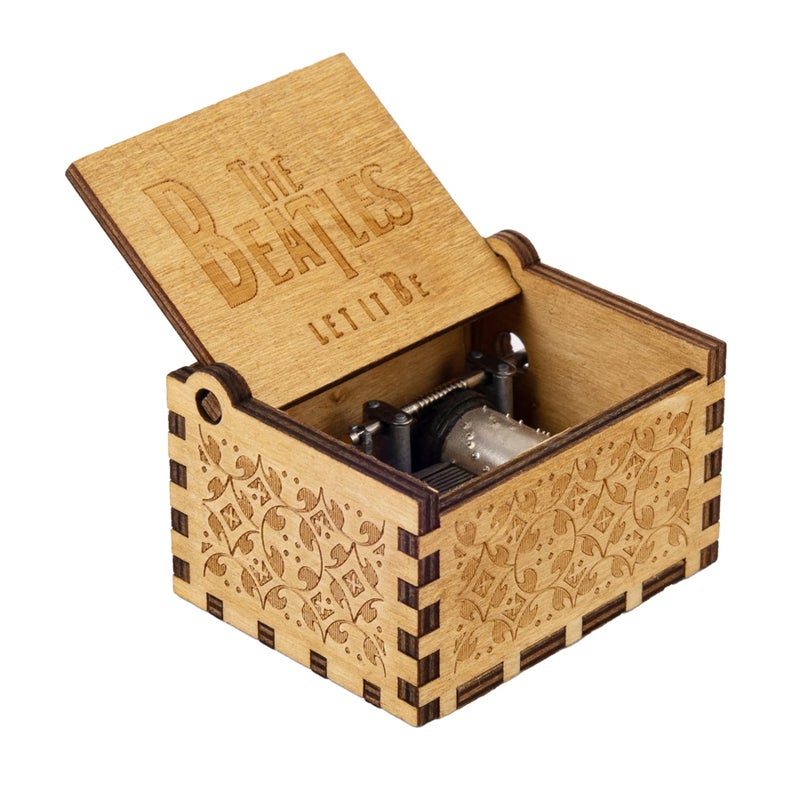 AUEAR Let It Be Wooden Music Box Hand Crank Laser Engraved Vintage Musical Small Unique Gift for Birthday Wedding Christmas Valentines Day Style E