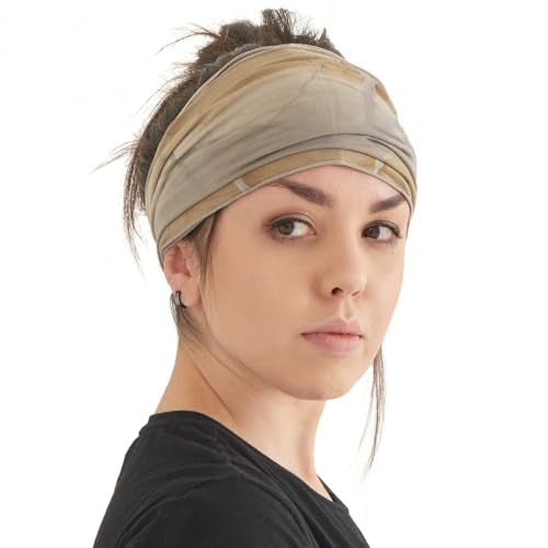 CHARM Mens Tie Dye Bandana Headband - Japanese Head Wrap Womens Hippie Hair Band Marble Beige - Image 1