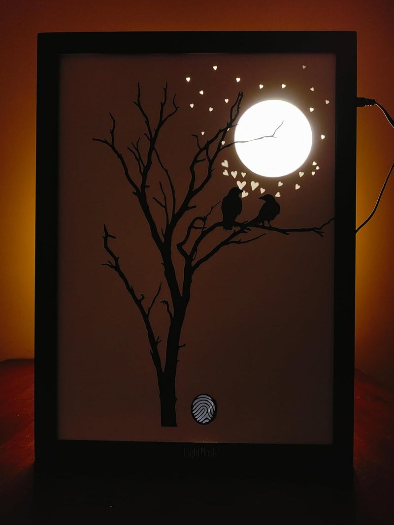 LightMask - Beyond Imagination صندوق ظل LED للزوجين كورفوس 116x156 بوصة فن جدار مضاء مع قمر كامل ونجوم متلألئة ديكور جدار رومانسي ثلاثي الأبعاد مصنوع يدويًا لإهداء المنزل - Image 1