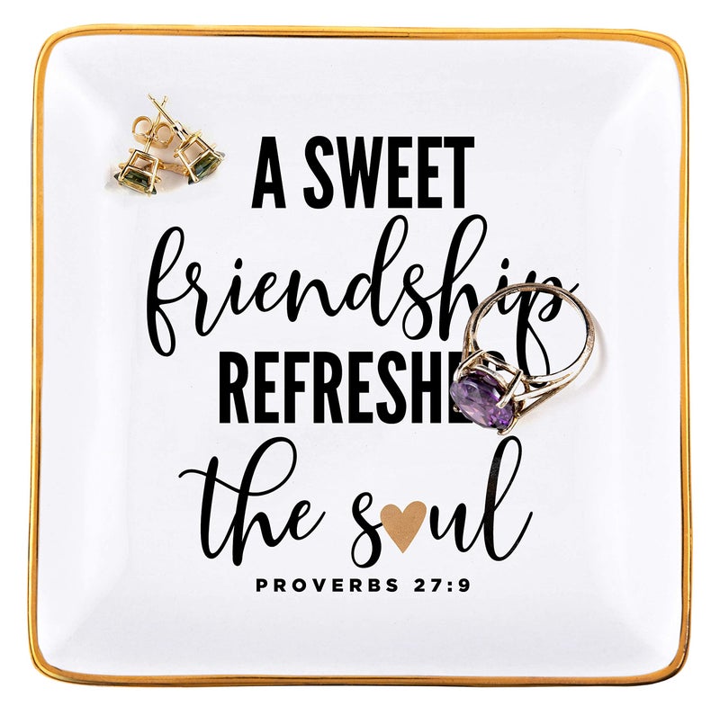 RELISSA Gifts for Women Jewelry Tray Trinket Dish Friendship Proverbs 27
