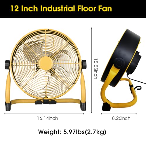 TrendGear 12 Inch High Velocity Floor Fan, Heavy Duty Metal Industrial Fans with 3 Speeds, Portable Fan with Adjustable 360° Head Tilt - Image 3