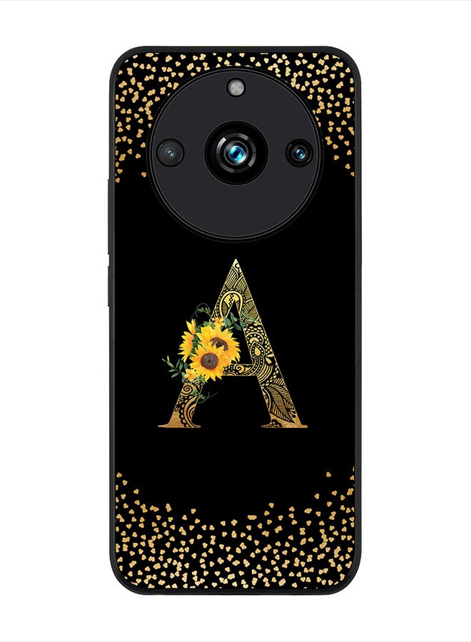 Stylizedd Rugged Black Edge case for Realme 11 Pro/Realme 11 Pro+, Slim fit   Custom Monogram Initial Letter Mandala Floral Pattern Alphabet- A (Dark Pink Rose) - Image 1