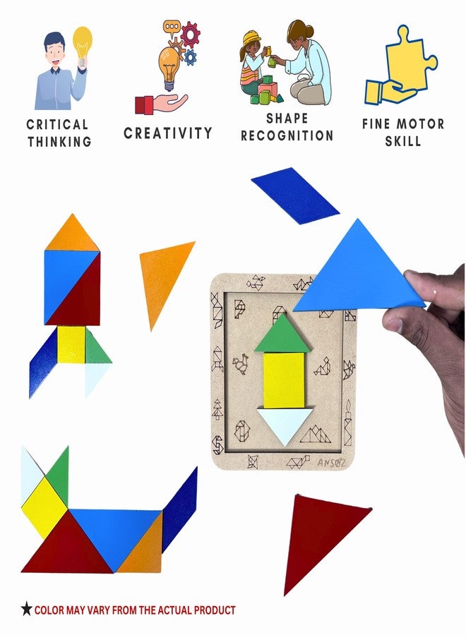 Ansoz Wooden Tangram Puzzle | Screen-Free Learning Toy for Kids (L) - Image 5