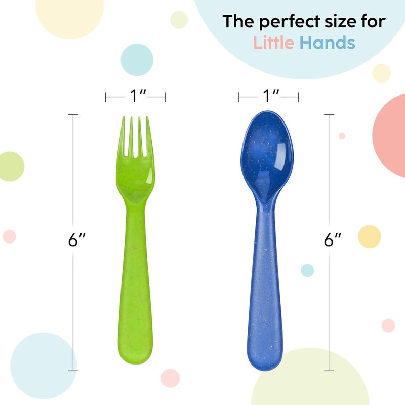 PLASKIDY Wheat Straw Toddler Utensils Set of 12  Kids Forks and Kids Spoons BPA FreeDishwasher Safe Kids Utensils Cutlery Set Brightly Colored Toddlers Silverware Set - Image 2