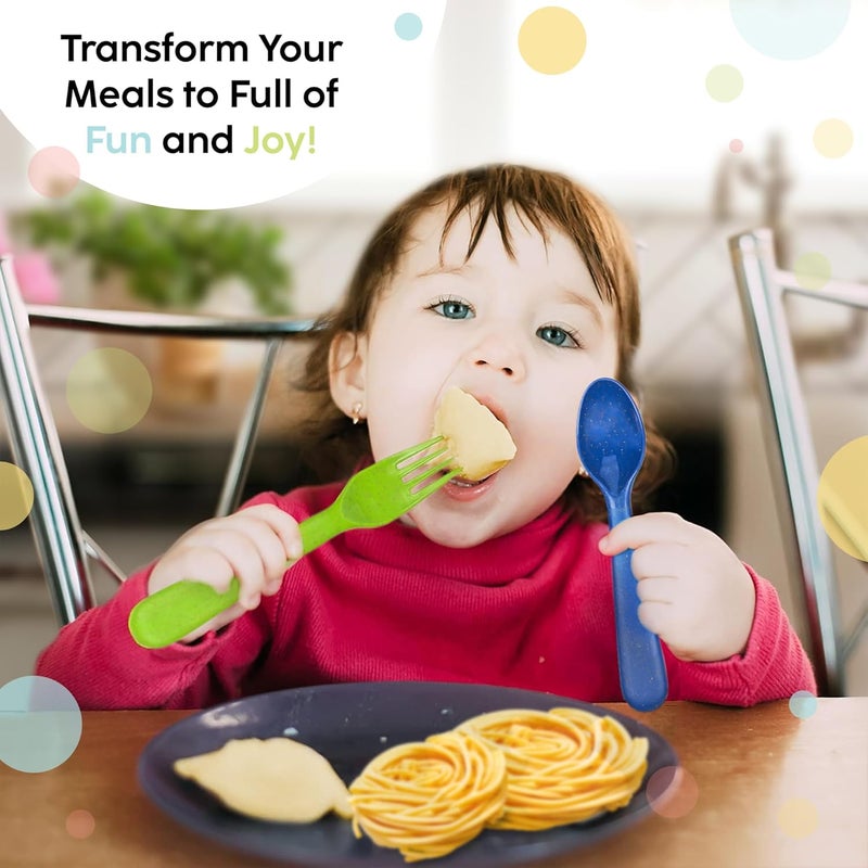 PLASKIDY Wheat Straw Toddler Utensils Set of 12  Kids Forks and Kids Spoons BPA FreeDishwasher Safe Kids Utensils Cutlery Set Brightly Colored Toddlers Silverware Set - Image 5