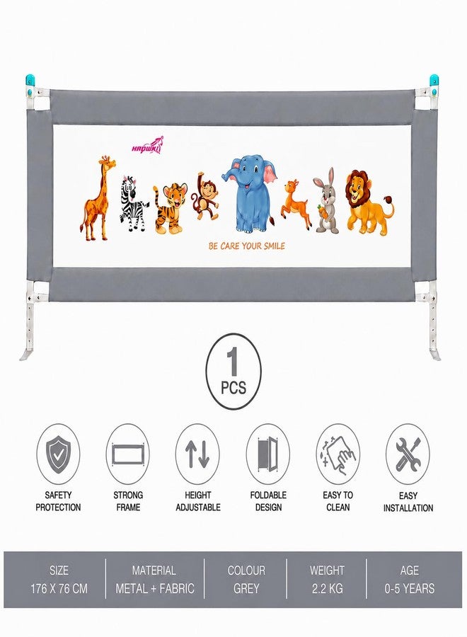 HAOWKI Baby Bed Rail Guard for Kids | Foldable Safety (6ft x 2ft) Bed Fence with Animal Print | Tear-Free Mesh | Suitable for All Bed Sizes Pack of 1 - Image 2