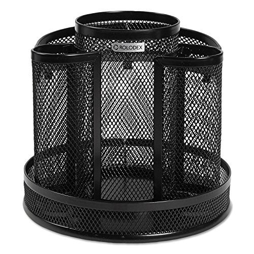 Rolodex Desk Organizer Rotating Office Supply Caddy Mesh Black (6.5" x 6.5" x 6.25") - Image 1