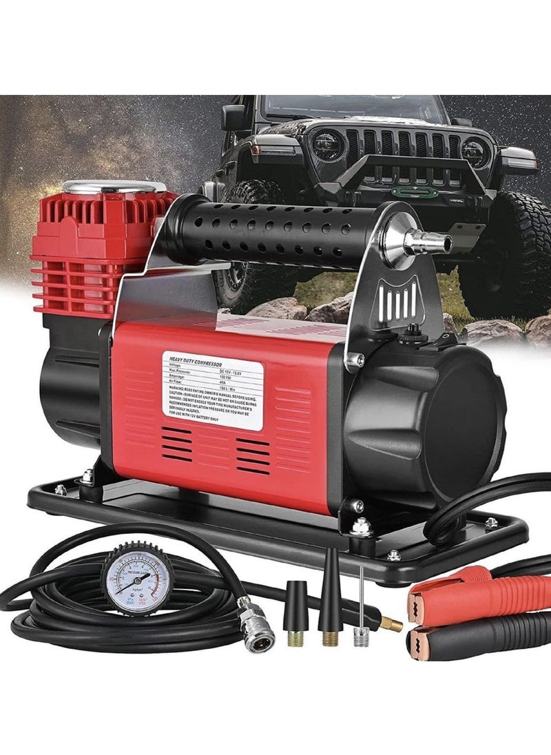 Generic Portable Air Compressor With Multi Tools Tire Inflator Compact Air Pump For Car Tires Heavy Duty Metal Tire Pump For SUV Trailer Truck Bike  - Image 5