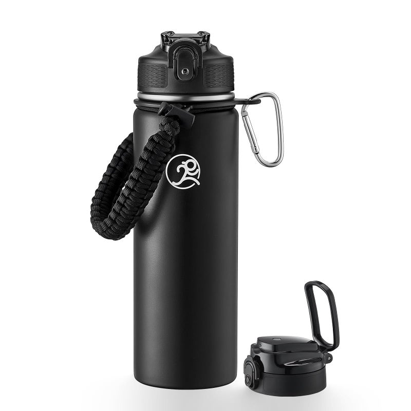 GOSWAG Insulated Sports Water Bottle, 24oz 2 Lids(with Straw/No Straw), Stainless Steel Water Bottles with Paracord Handle, Insulated Bottle with Double-Wall Vacuum Insulation - Image 1