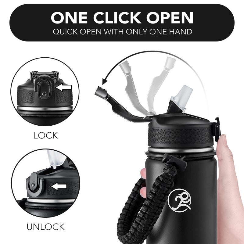 GOSWAG Insulated Sports Water Bottle, 24oz 2 Lids(with Straw/No Straw), Stainless Steel Water Bottles with Paracord Handle, Insulated Bottle with Double-Wall Vacuum Insulation - Image 5