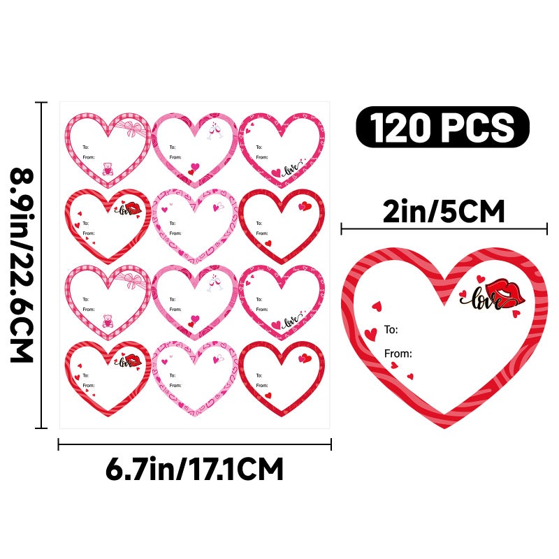 Alynta Valentine's Day Heart Gift Tags Stickers - 120Pcs 2 Inch Valentines Name Tag Stickers Heart to from Sticker Valentines Labels for Envelope Seals Cards Bags Valentine's Day Decorations - Image 2