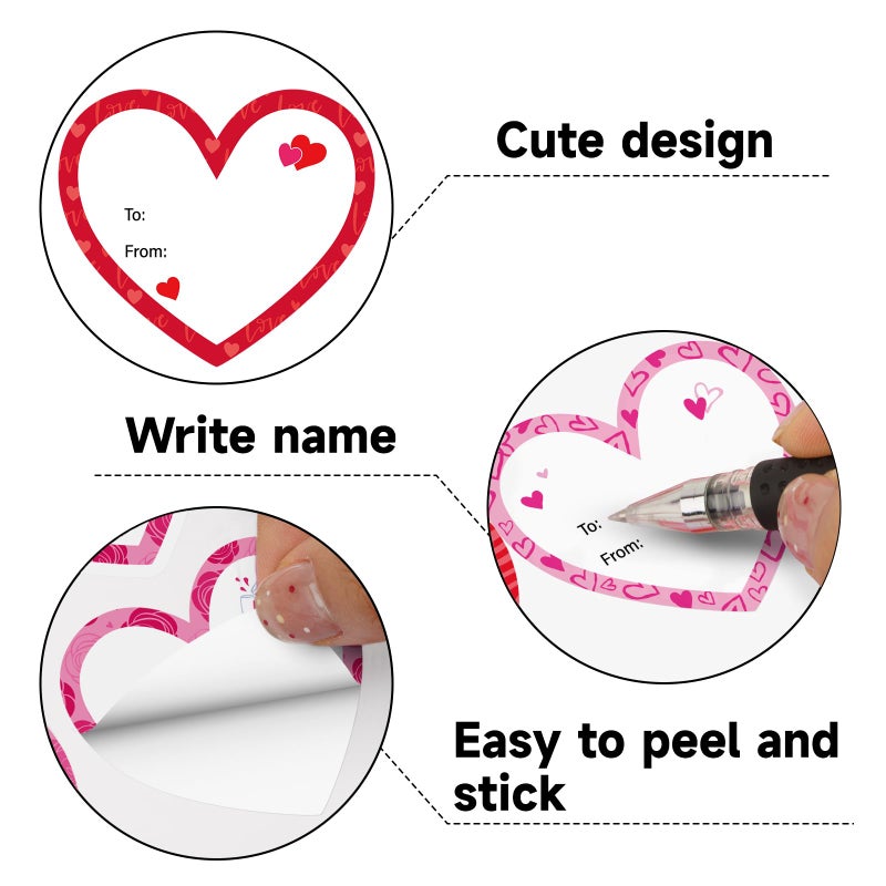 Alynta Valentine's Day Heart Gift Tags Stickers - 120Pcs 2 Inch Valentines Name Tag Stickers Heart to from Sticker Valentines Labels for Envelope Seals Cards Bags Valentine's Day Decorations - Image 3