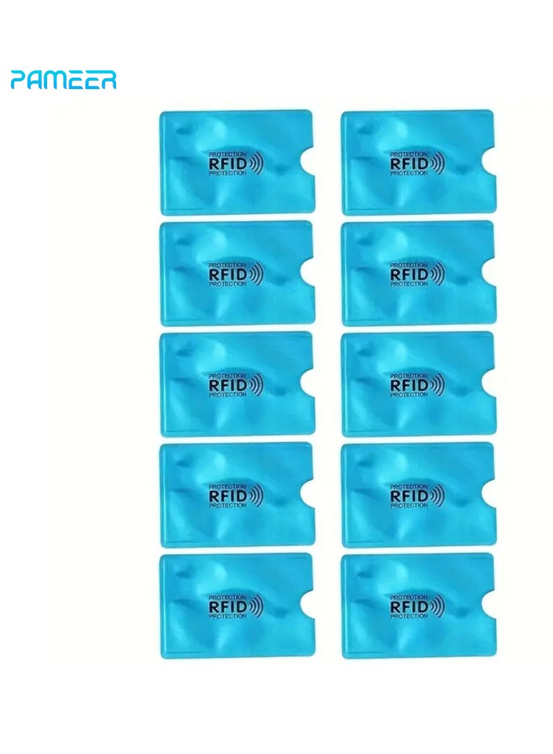بامير حامل بطاقات RFID من الألومنيوم مكون من 10 قطع، مجموعة سفر، أكمام RFID المانعة، أفضل طريقة لحماية بطاقات الائتمان من السرقة الإلكترونية، تصميم خفيف الوزن وصغير الحجم ليناسب أي جيب أو محفظة - Image 1
