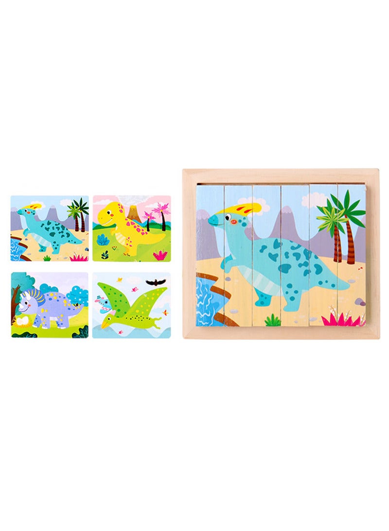 Educational wooden toy 4 pictures in 1 in the shape of dinosaurs - Image 3