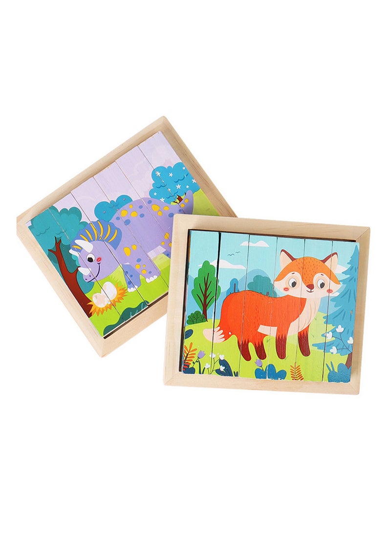 Educational wooden toy 4 pictures in 1 in the shape of dinosaurs - Image 2