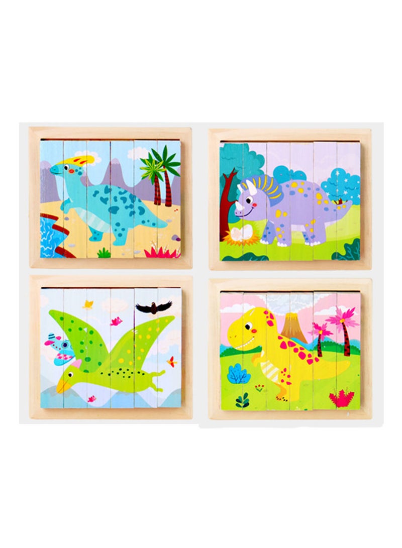 Educational wooden toy 4 pictures in 1 in the shape of dinosaurs - Image 1