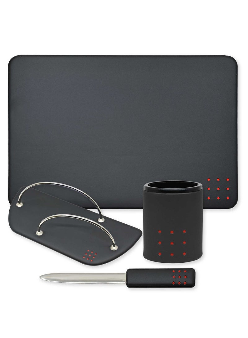 FIS 4 Pieces Desk Sets (Desk Blotter, Envelope Holder, Pen Holder, Letter Opener) Colour Black - UADS1831PO14 - Image 1