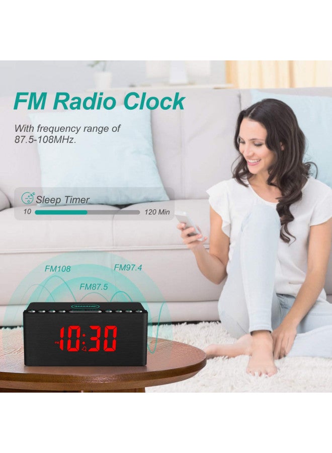 ANJANK ANJANK Wooden Digital Alarm Clock FM Radio,Fast Wireless Charger Station for iPhone/Samsung,Dimmable LED Display,USB Charging Port,Sleep Timer,Wood Modern Clock for Bedroom Bedside(Black) - Image 2