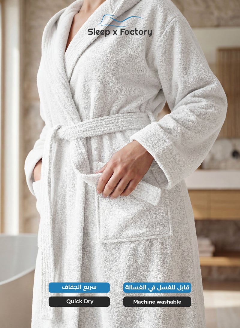 Sleep x Factory 100% Natural Cotton Bathrobe – Unisex – Free Size – White - Image 5
