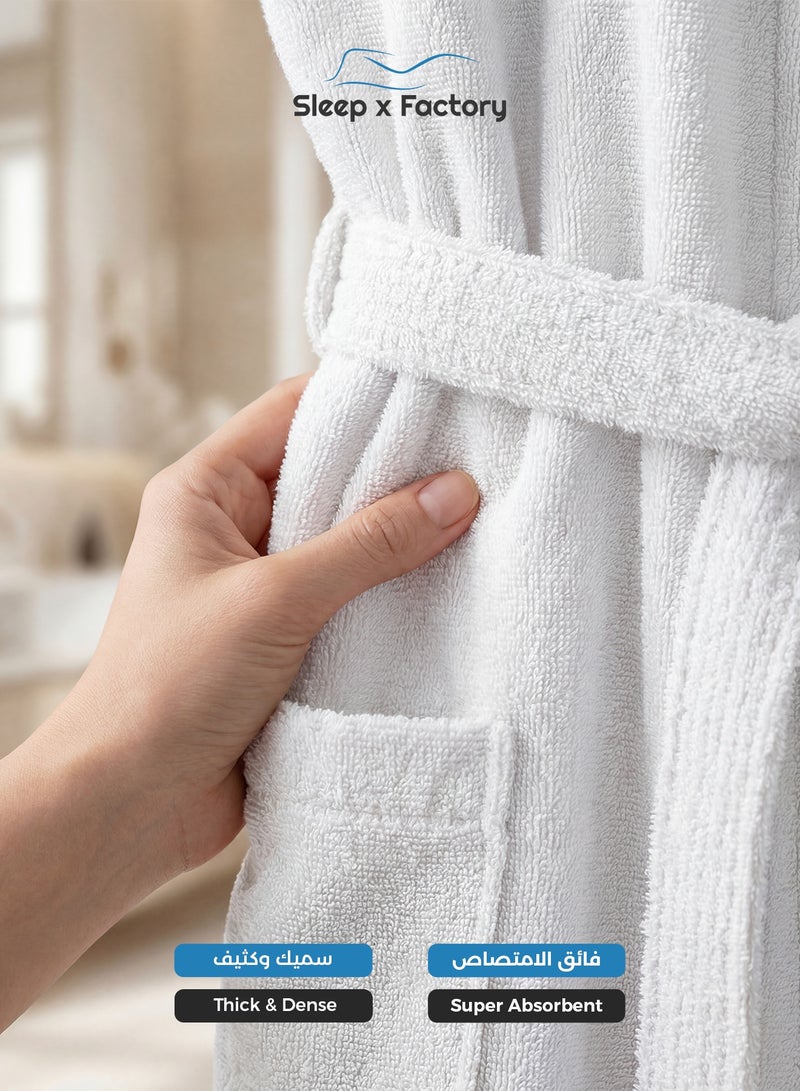 Sleep x Factory 100% Natural Cotton Bathrobe – Unisex – Free Size – White - Image 4