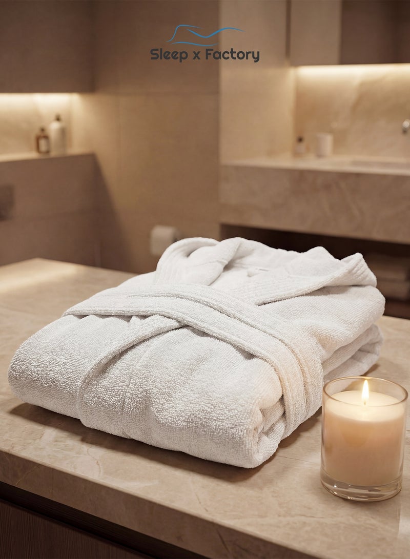 Sleep x Factory 100% Natural Cotton Bathrobe – Unisex – Free Size – White - Image 1
