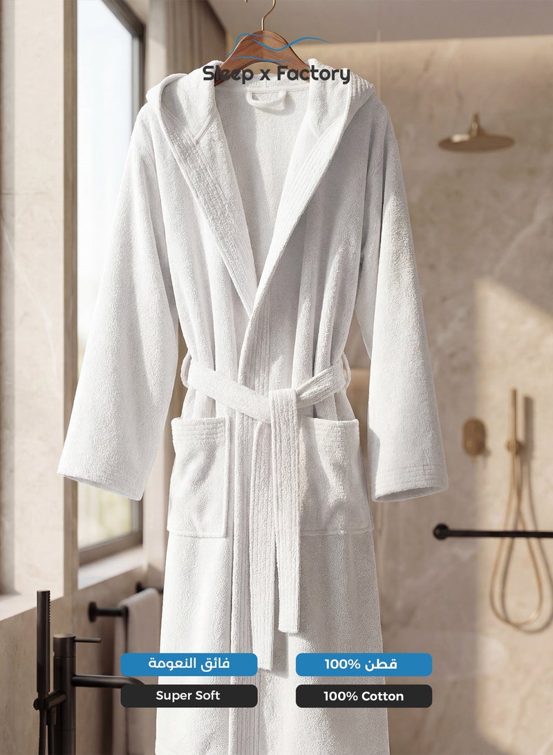 Sleep x Factory 100% Natural Cotton Bathrobe – Unisex – Free Size – White - Image 3