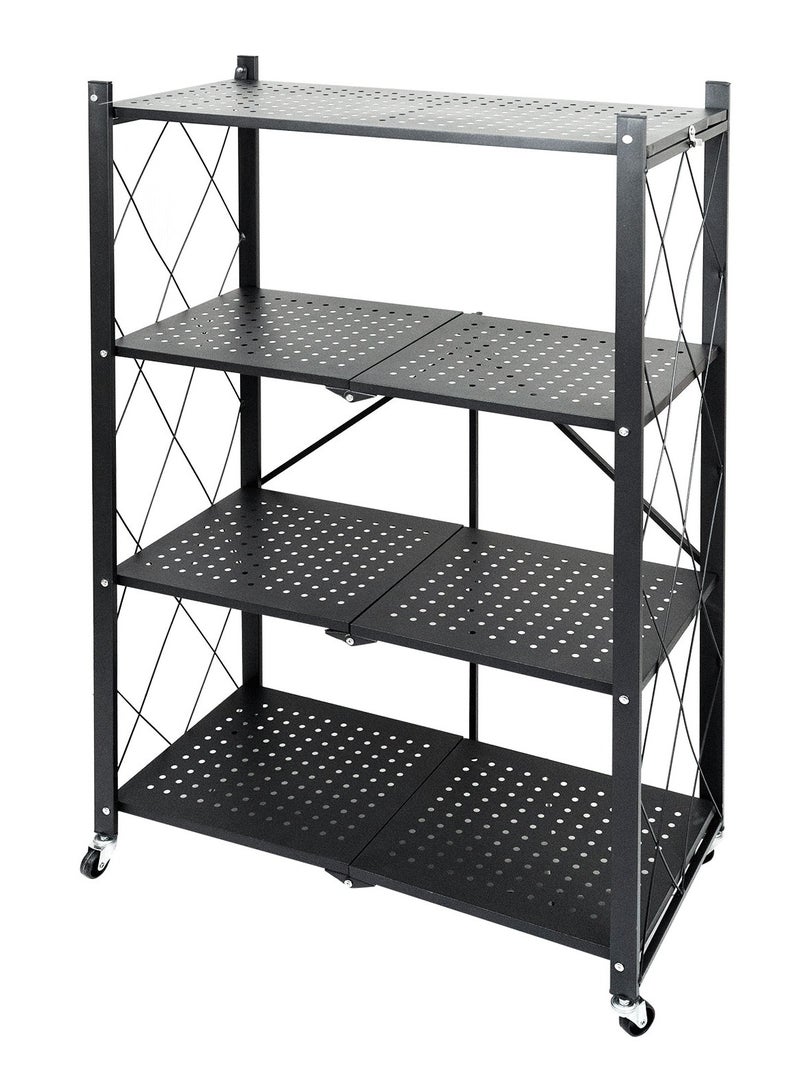 ميشيدا رف تخزين مطبخ قابل للطي بأربع طبقات مع عجلات، رف مطبخ معدني متعدد الوظائف وقوائم تنظيم - Image 1