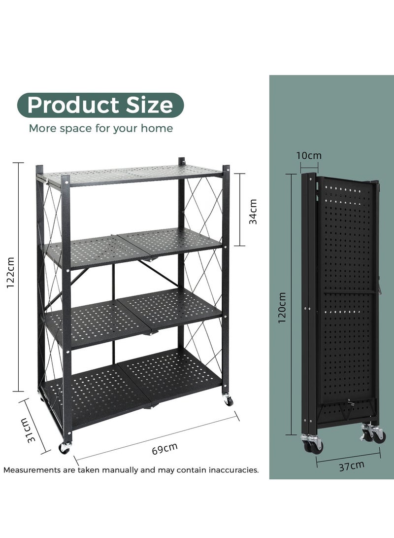 ميشيدا رف تخزين مطبخ قابل للطي بأربع طبقات مع عجلات، رف مطبخ معدني متعدد الوظائف وقوائم تنظيم - Image 2