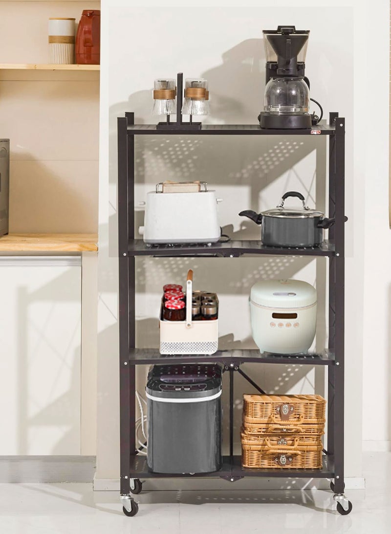 ميشيدا رف تخزين مطبخ قابل للطي بأربع طبقات مع عجلات، رف مطبخ معدني متعدد الوظائف وقوائم تنظيم - Image 5